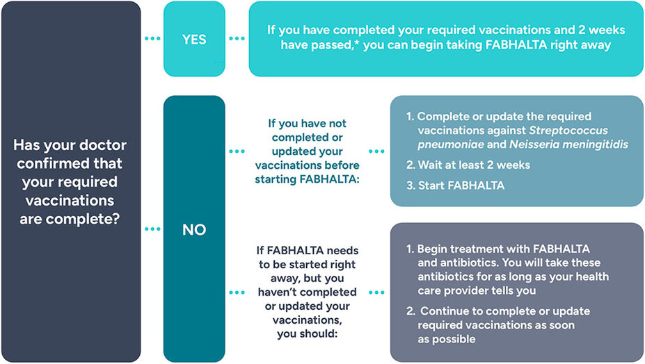 Vaccination chart to help you understand what is needed to start FABHALTA.